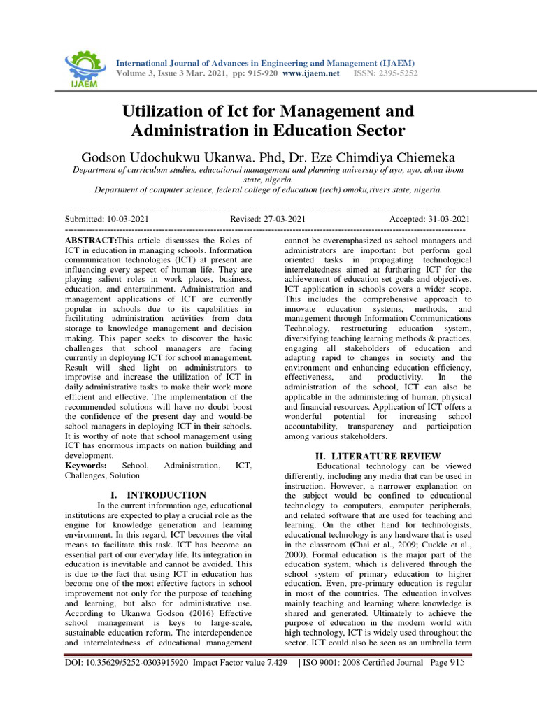 ICT in Education Management Challenges | PDF | Educational Technology ...
