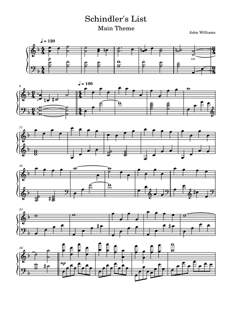 Schindlers list main theme pdf