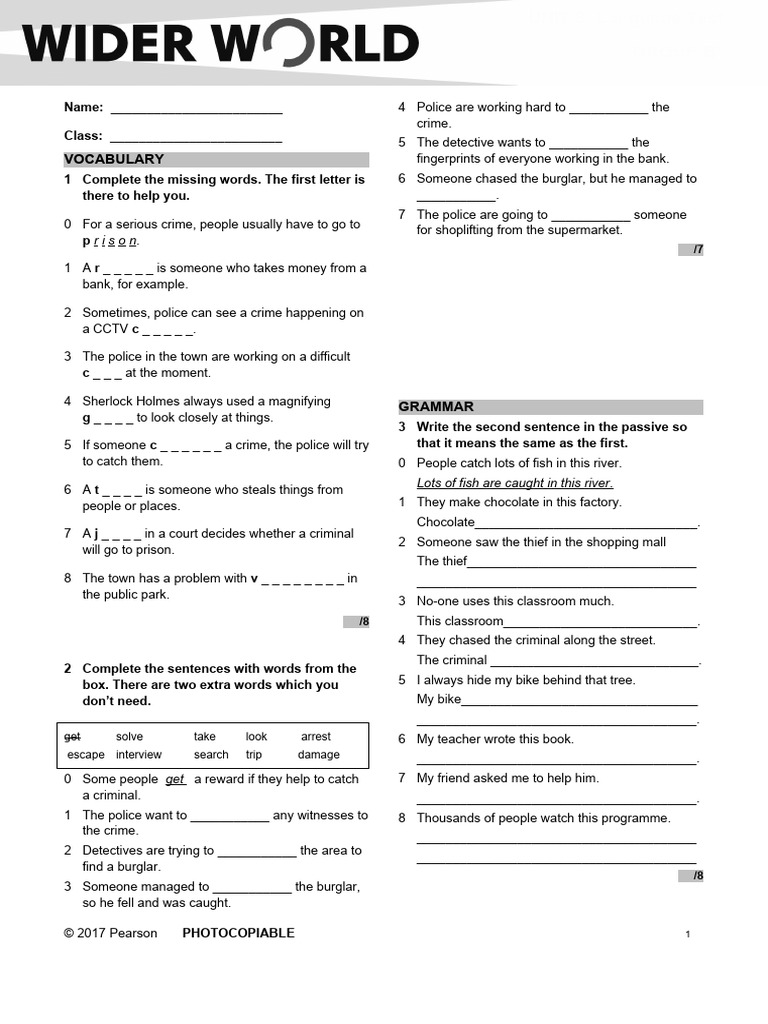 Wider World 3 Unit 8 Language Test | PDF | Detective