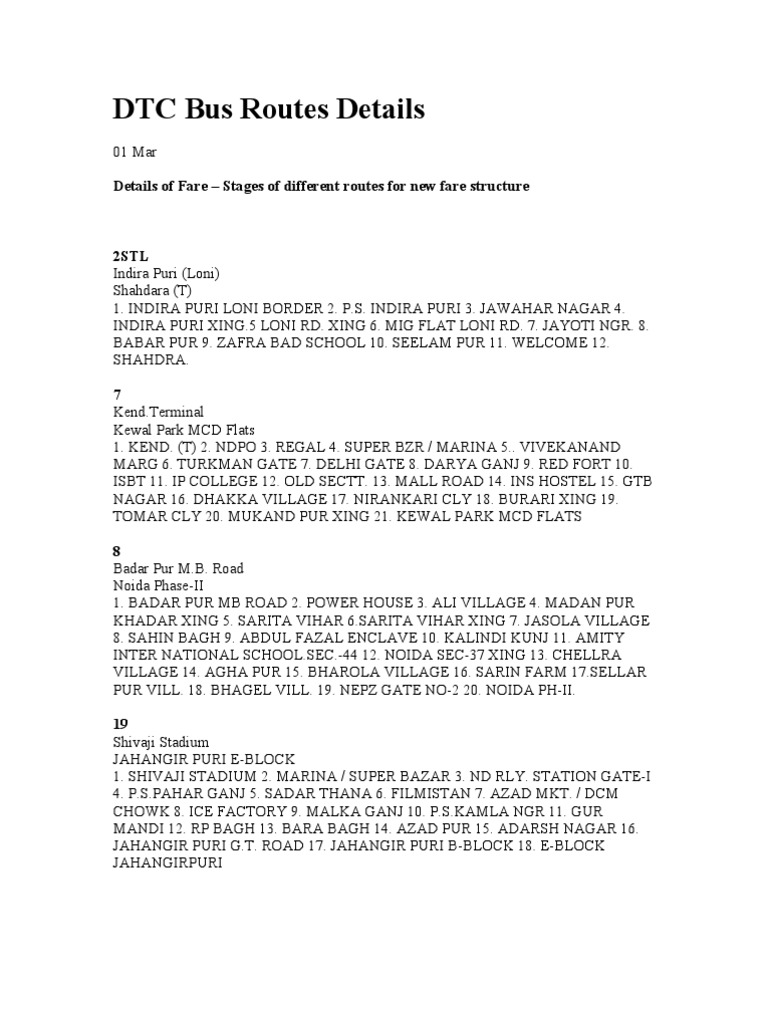 Delhi Bus Route Numbers | PDF | Travel