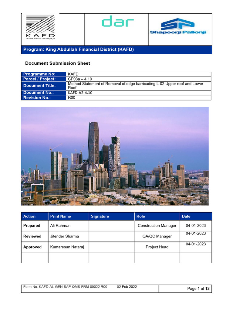 Edge Barricading Removal Method Statement | PDF | Quality Assurance ...