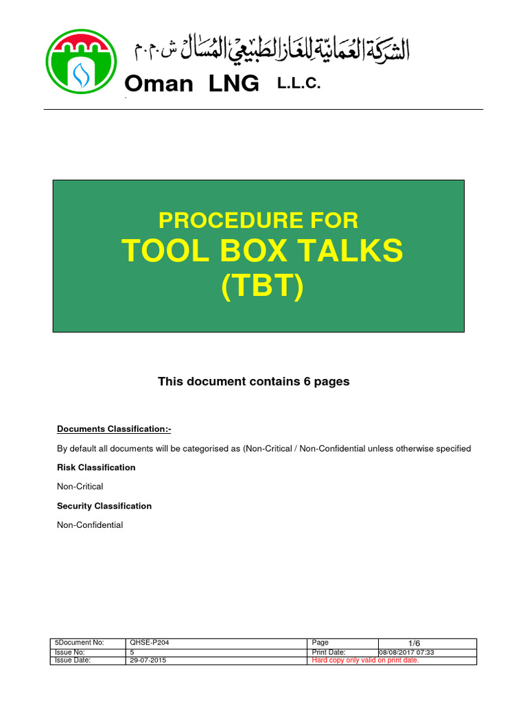 QhseP204 Tool Box Talks PDF Occupational Safety And Health