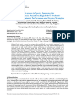 Too Anxious to Speak Assessing the Impact of Social Anxiety on High School Students’ Self Esteem, Academic Performance, And Coping Strategies