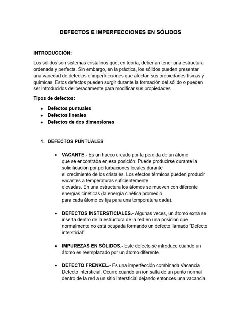 Defectos e Imperfecciones de Las Estructura | PDF | Dislocación | Sólido
