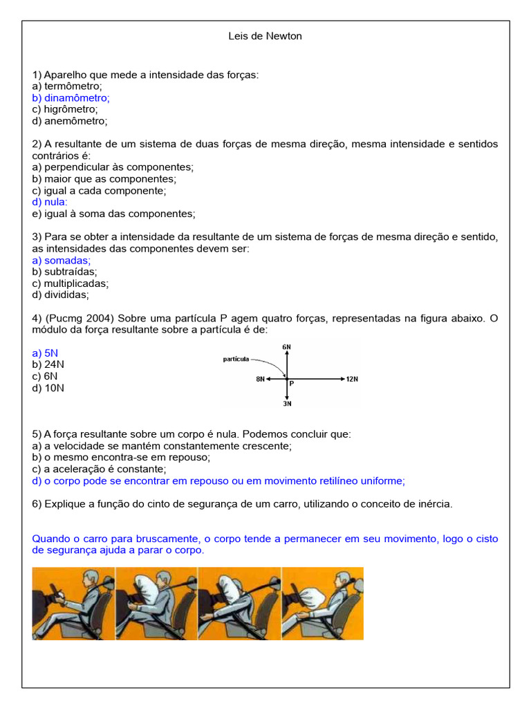Exercícios sobre Leis de Newton | PDF | Trajetória | Leis do Movimento ...