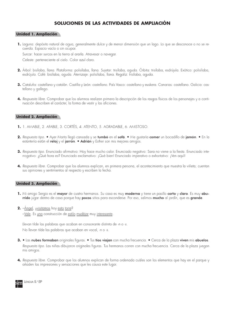 Soluciones Actividades Lengua 5.º EP | PDF | Artes del Lenguaje y ...