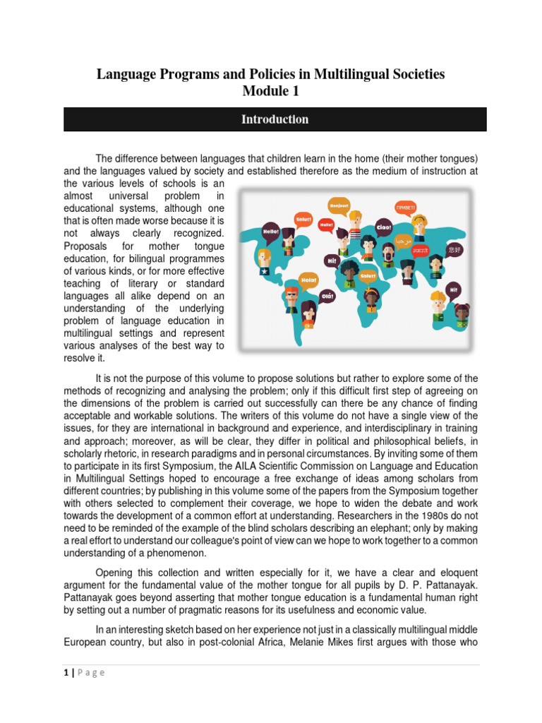 Language Programs and Policies in Multilingual Societies Module 1 | PDF ...