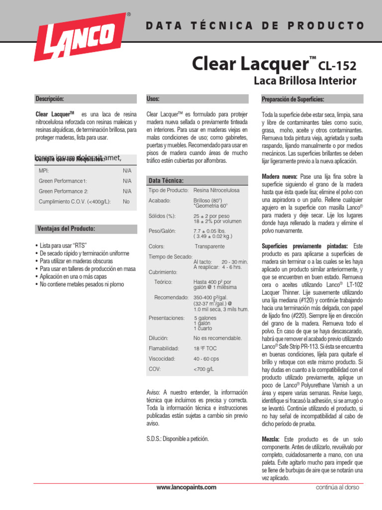 Clear Lacquer Gloss Cl152 Tds Esp Pdf