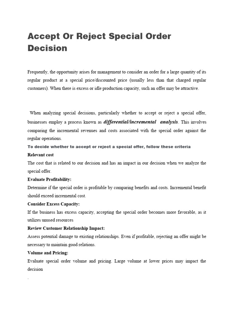 Accept or Reject Special Order Decision | Download Free PDF | Expense ...