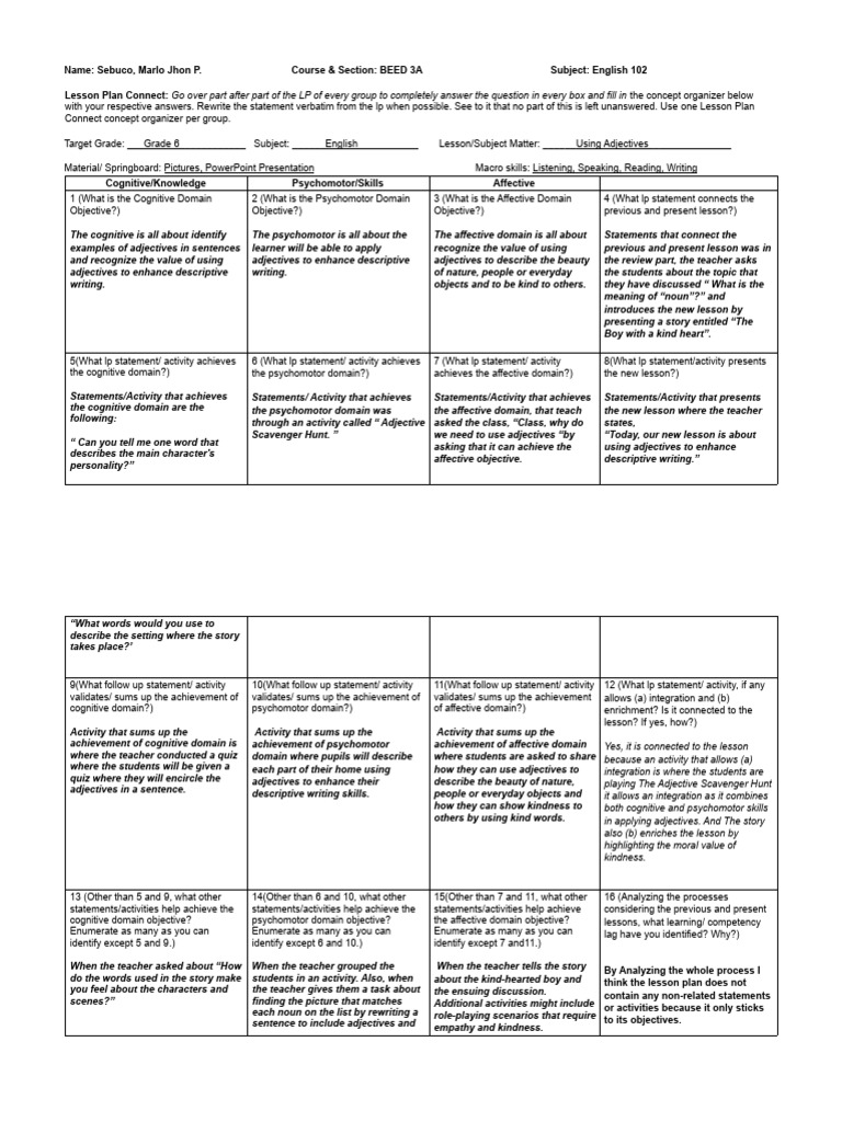 Lesson Plan Connect Answers | PDF | Lesson Plan | Learning