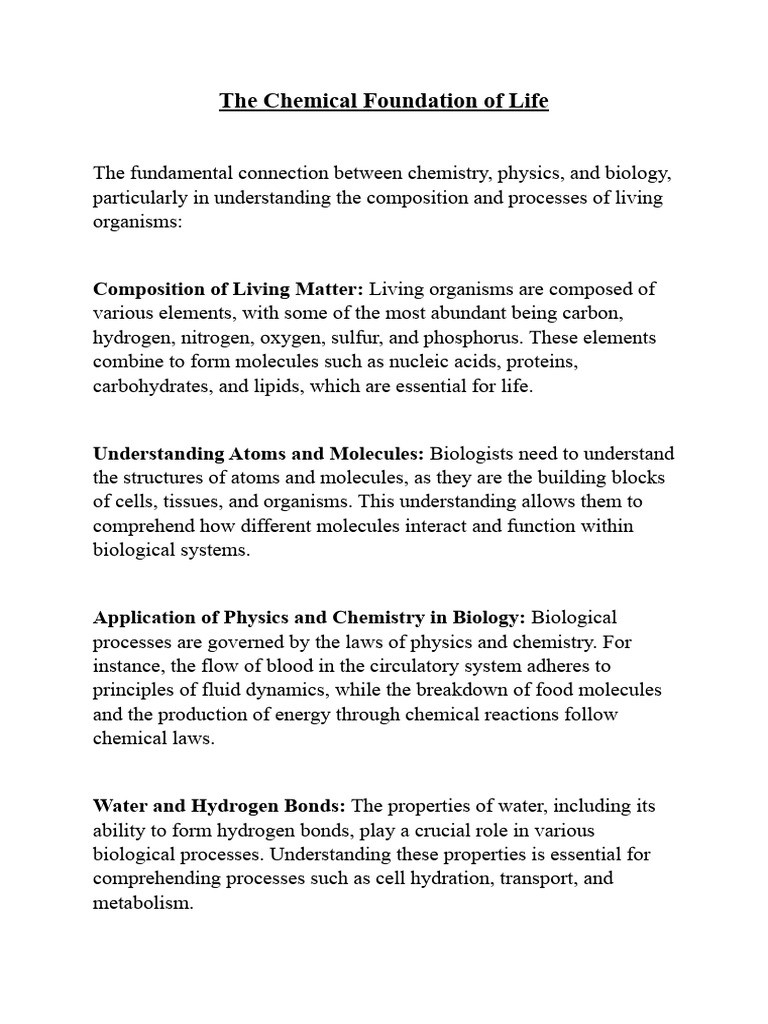 Chemistry's Role in Biological Life | PDF | Atomic Orbital | Chemical ...