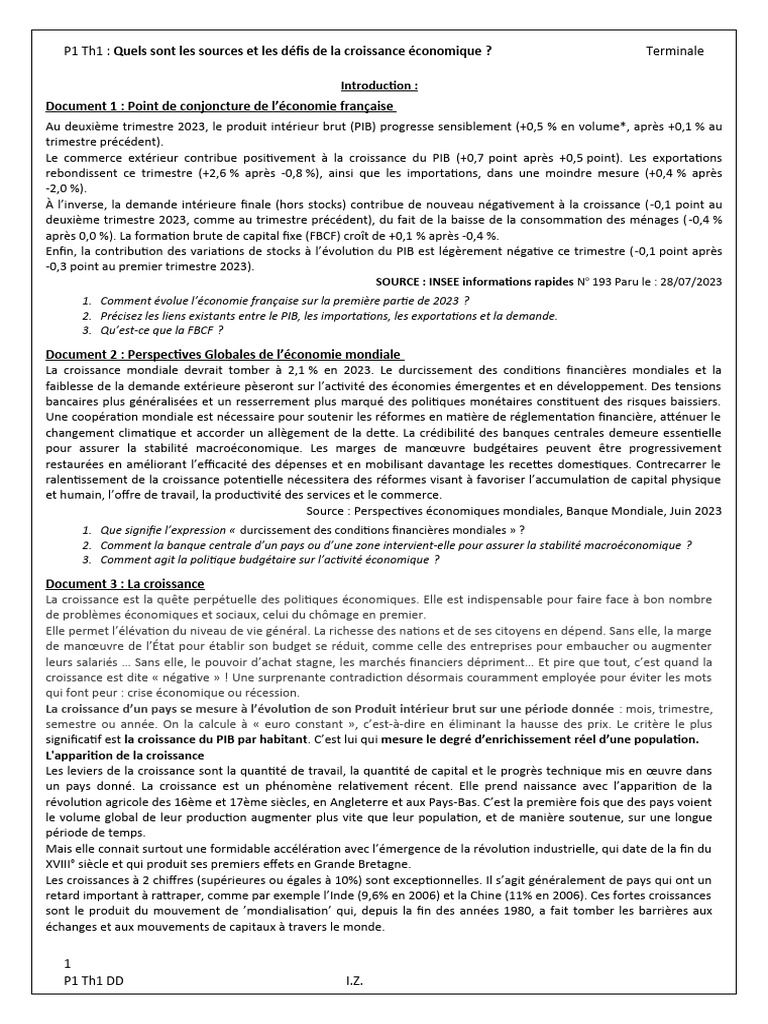 PIB et soutenabilité de la croissance | PDF | Croissance économique ...