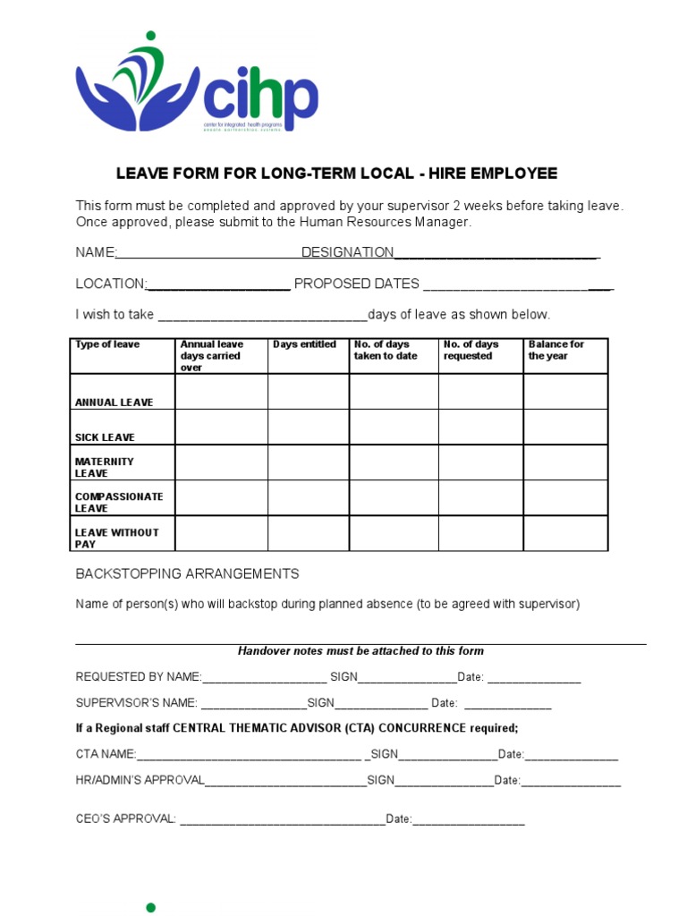 Revised Leave Form CIHP | PDF