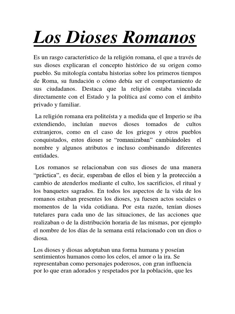 Principales dioses de la mitología romana | PDF | infierno | imperio Romano