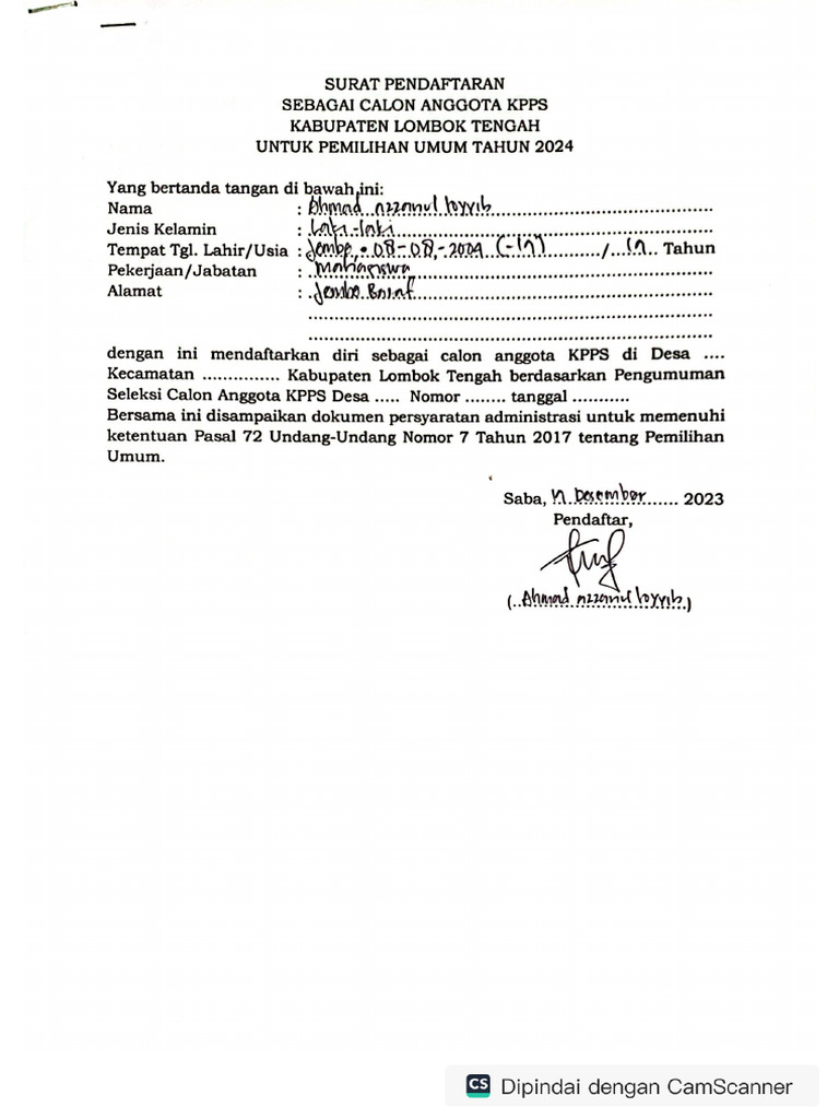 Surat Pendaftaran Pdf