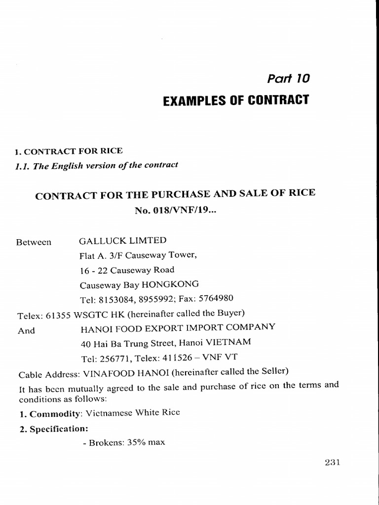 Rice Sales Contract Overview | PDF | Cargo