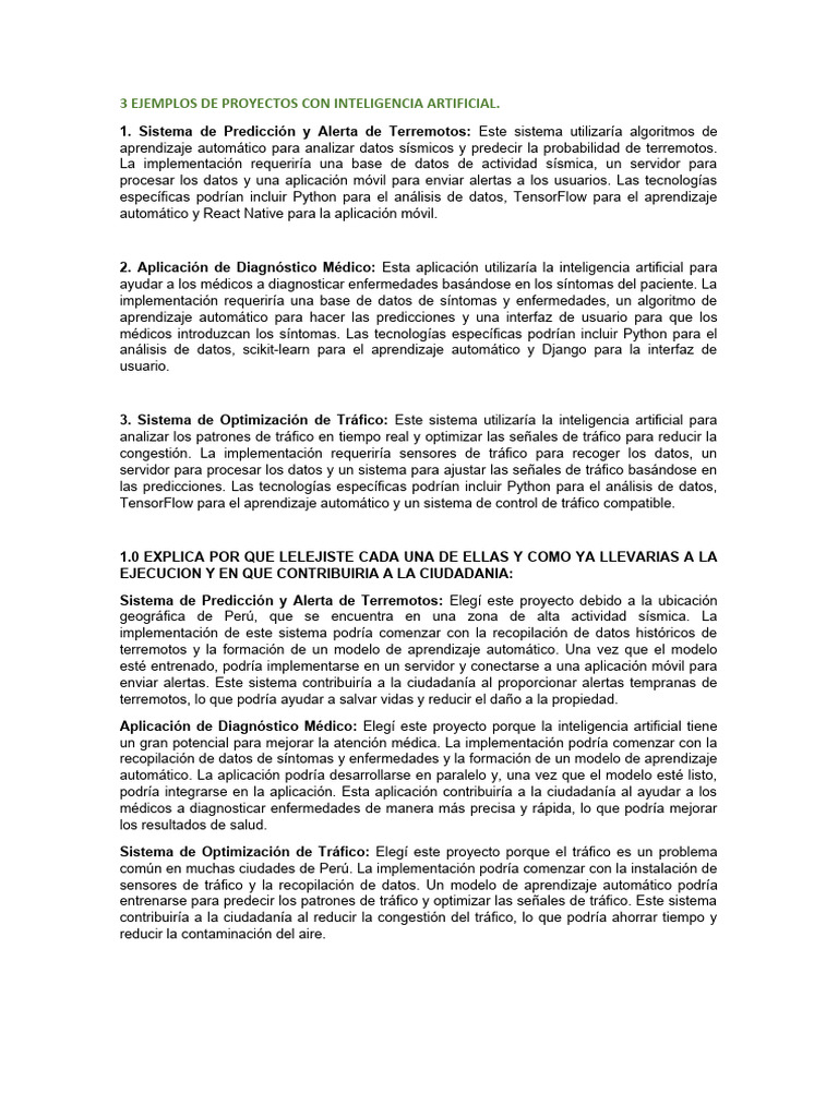 Ejemplos de Proyectos de IA | PDF | Inteligencia artificial ...