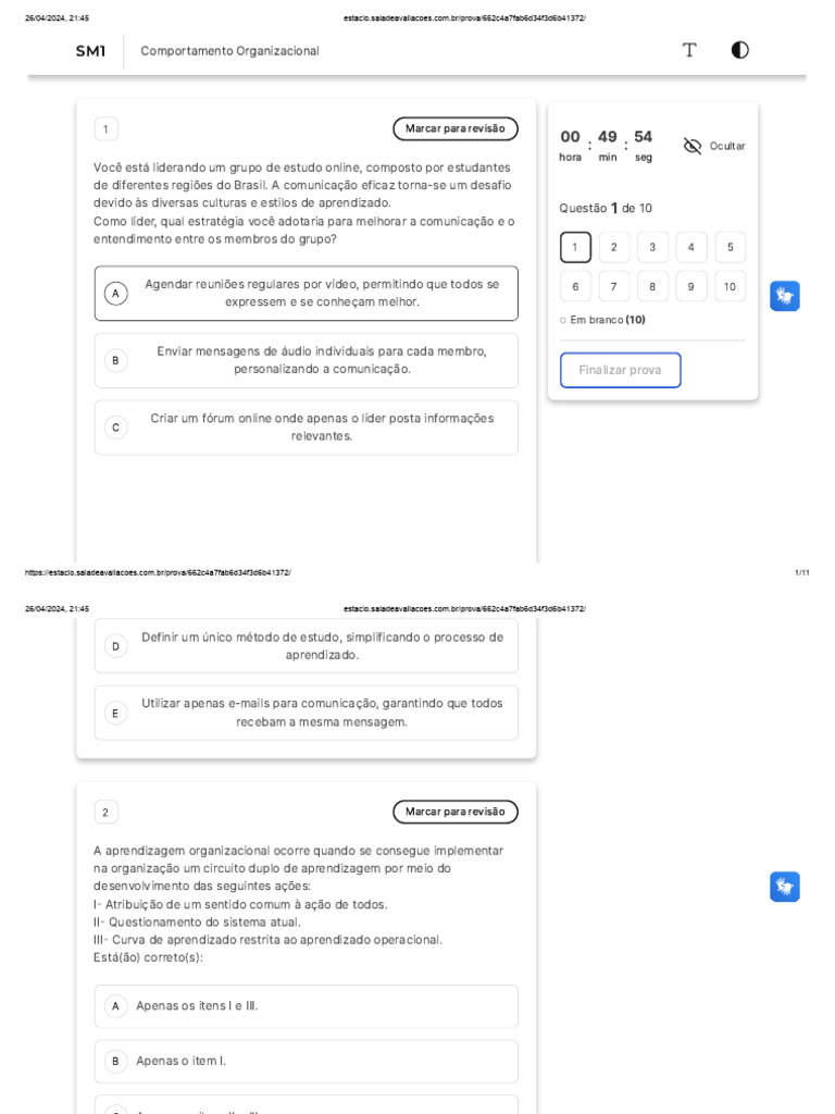 Prova 662c4a7fab6d34f3d6b41372 | PDF | Comunicação | Liderança
