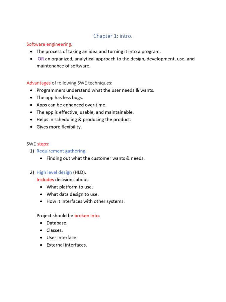 Swe Summary Aw Download Free Pdf Class Computer Programming