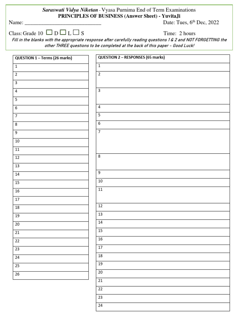 F4 Eot - Pob Answer Sheet | PDF | Business Law | Business
