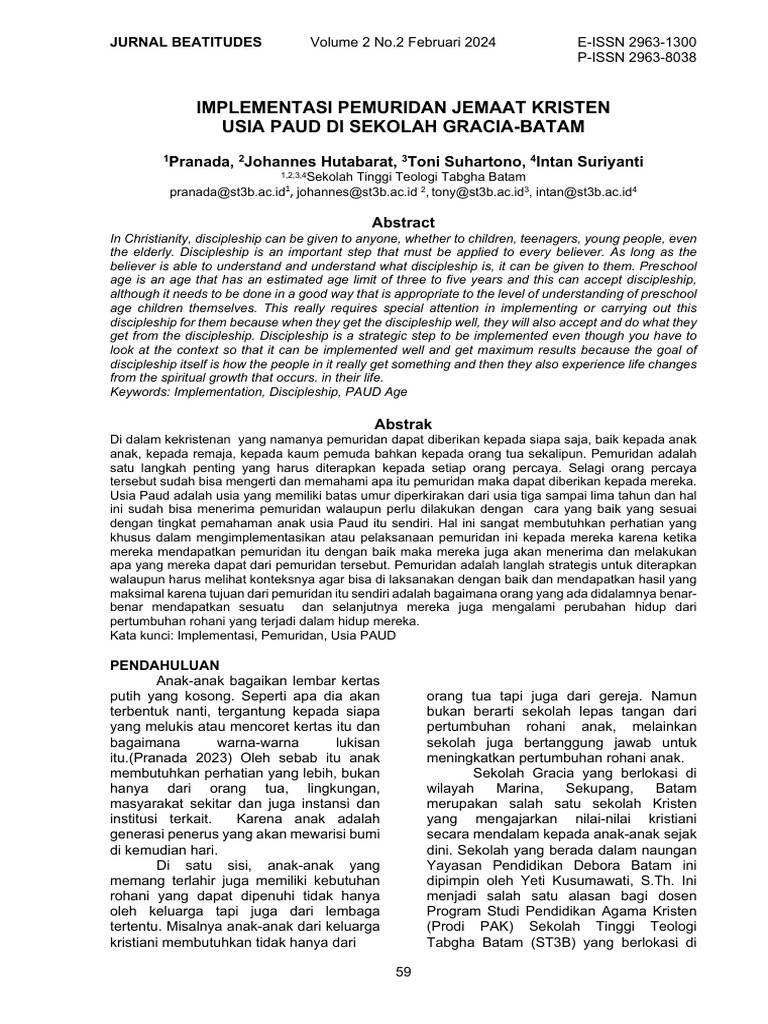 59 67implementasi Pemuridan Jemaat Kristen Usia Paud Di Sekolah Gracia