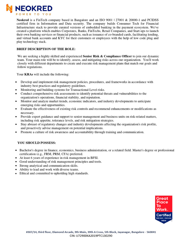 Senior Risk Officer JD | PDF | Risk | Risk Management