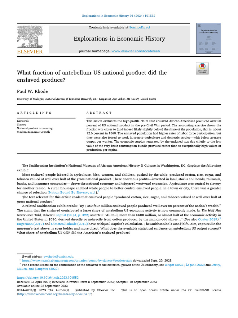 What Fraction of Antebellum US National Product Did The Enslaved