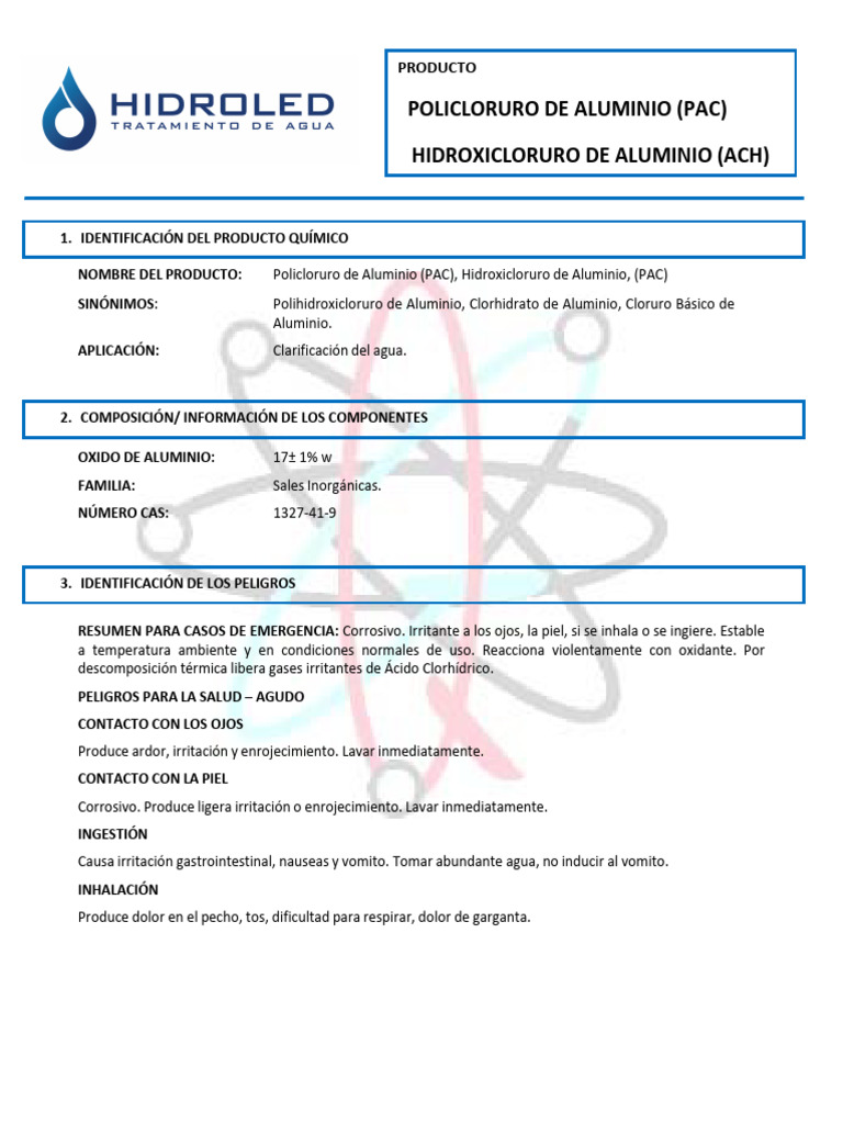 HS Policloruro de Aluminio | PDF | Aluminio | Ácido clorhídrico