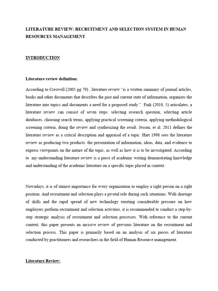 Literature Review Assignment | PDF | Recruitment | Human Resources
