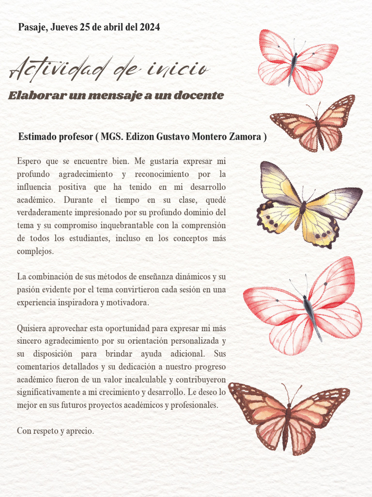 Agradecimiento a un docente inspirador | PDF | Salud y bienestar