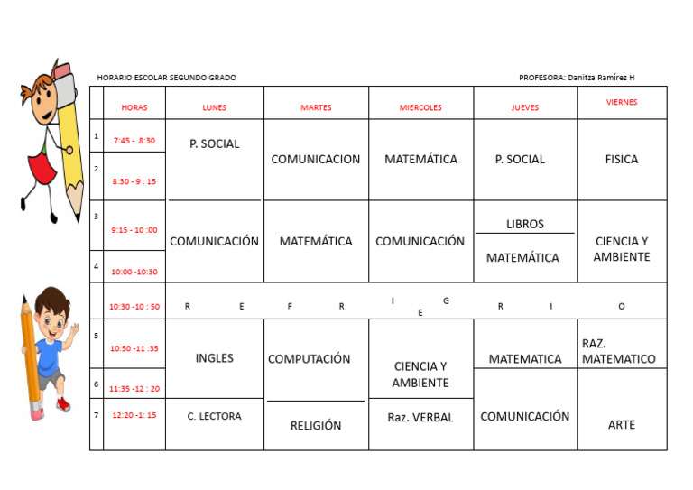 Horario Segundo Grado Primaria 2024 | PDF