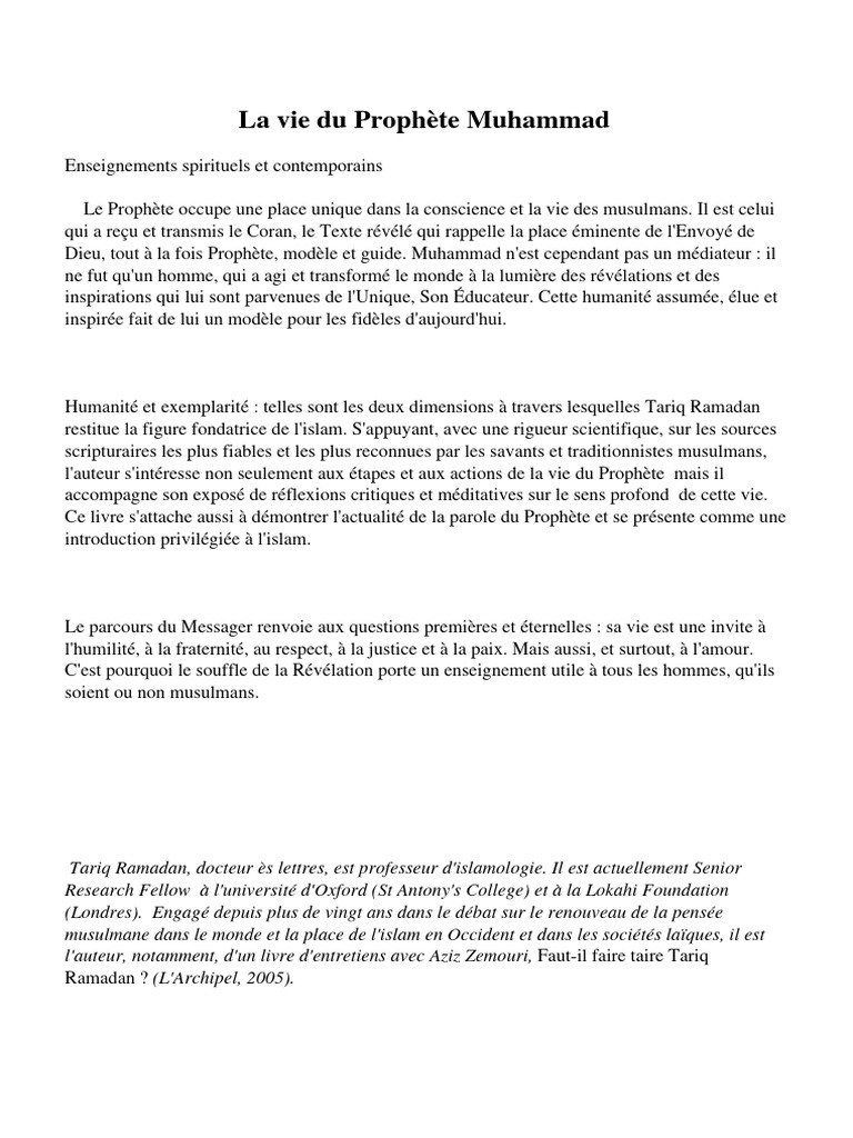 La vie et l'enseignement du Prophète Muhammad | PDF | Mahomet | Dieu