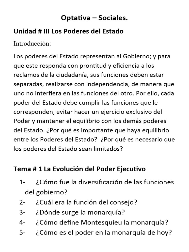 Unidad III Los Poderes Del Estado | PDF | Separación de poderes ...