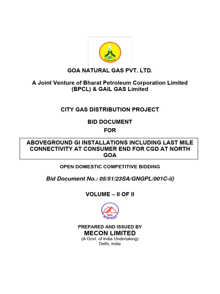 North Goa City Gas Distribution Bid Document | PDF | Pipe (Fluid ...
