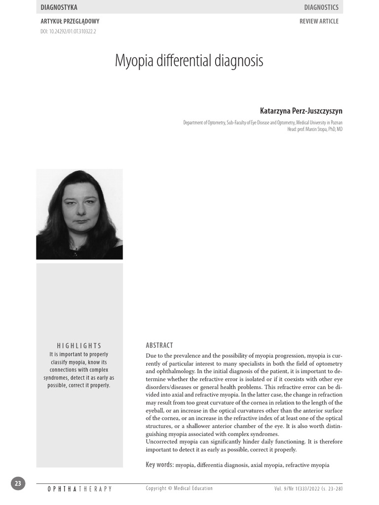 Myopia Differential Diagnosis Insights | PDF | Myopia | Human Eye