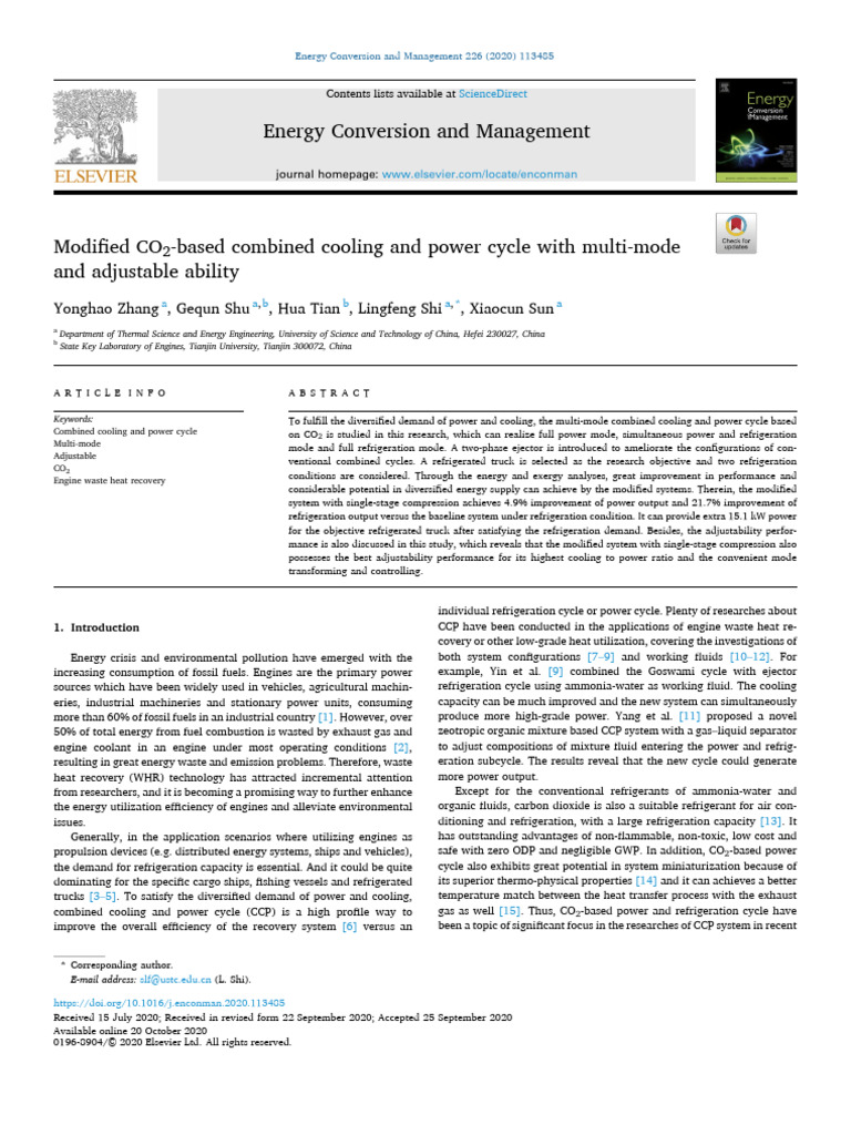 Modified CO2-Based Combined Cooling and Power Cycle With Multi-Mode and ...