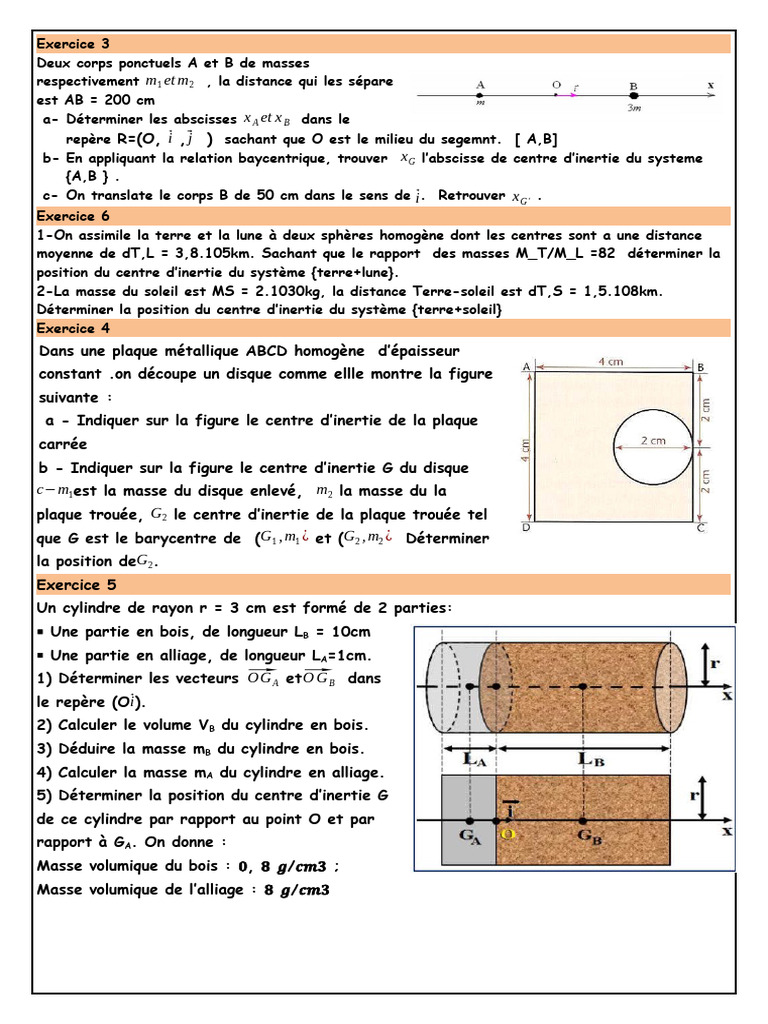 Exercices sur le Centre d'Inertie | PDF | Masse | Centre d'inertie
