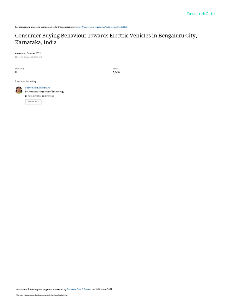 Consumer Behavior on Electric Vehicles in Bengaluru | PDF | Electric ...