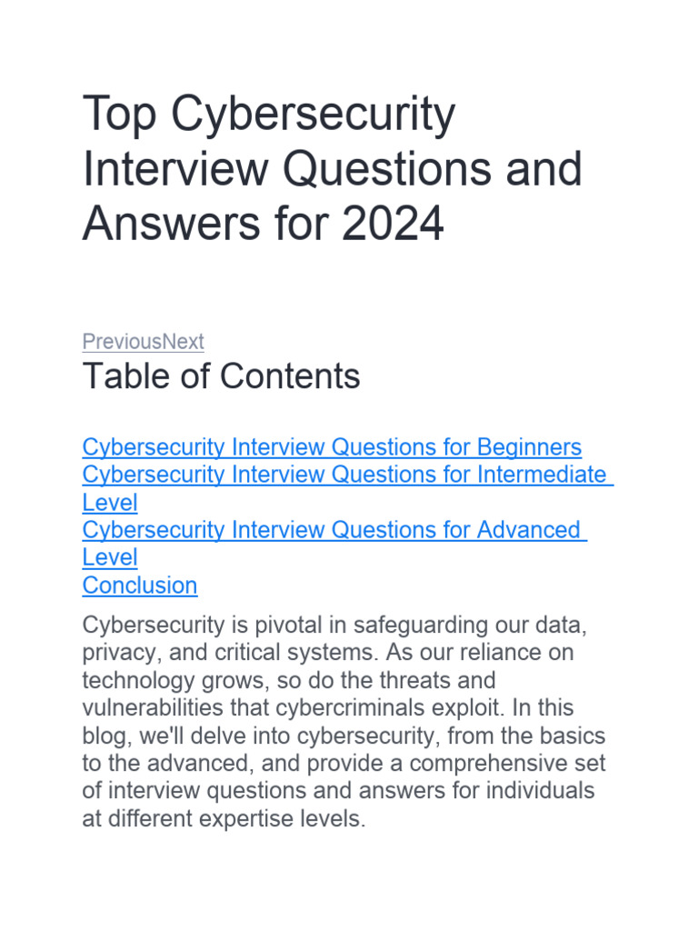 Top Cybersecurity Interview Questions and Answers for 2024 | PDF
