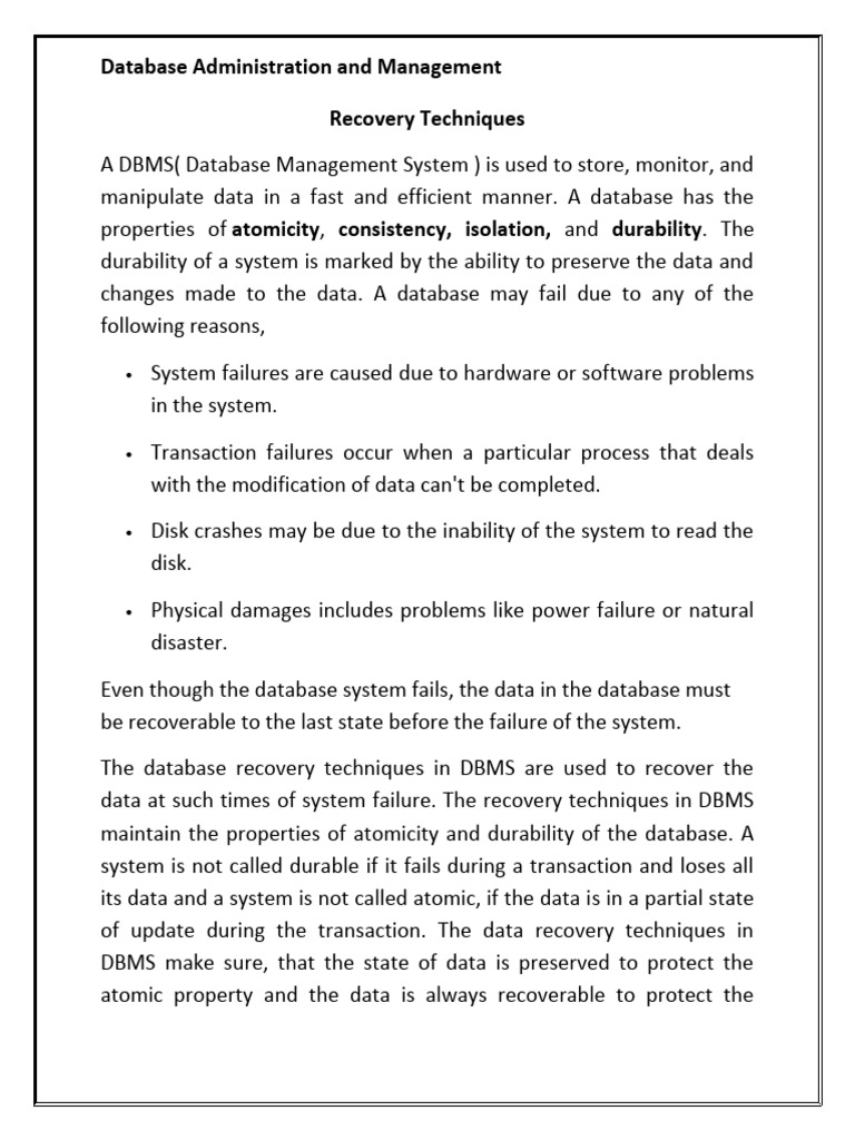 DBMS Transaction Recovery Techniques | PDF | Databases | Database ...