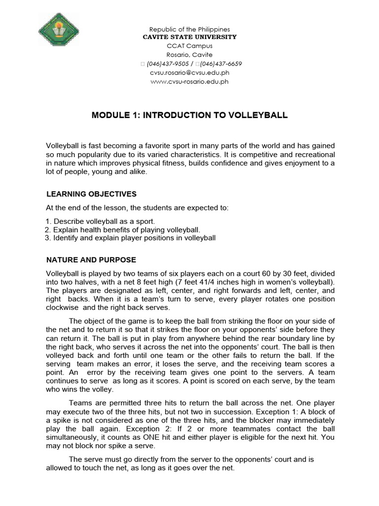 Module 1 Introduction To Volleyball Pdf Volleyball