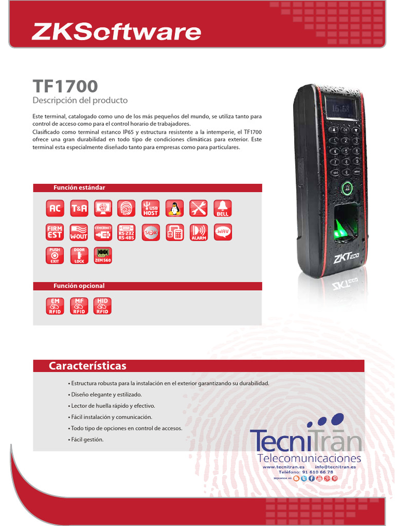 Terminal de Control de Acceso TF1700 | PDF | Hardware de la computadora ...