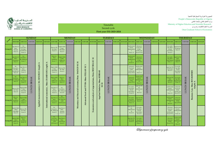 Timetable Master First Year Commun Core - Second Cycle S1 2023-2024 ...