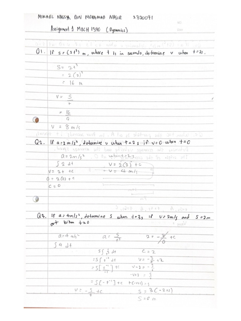 Assignment 1 Dynamics | PDF
