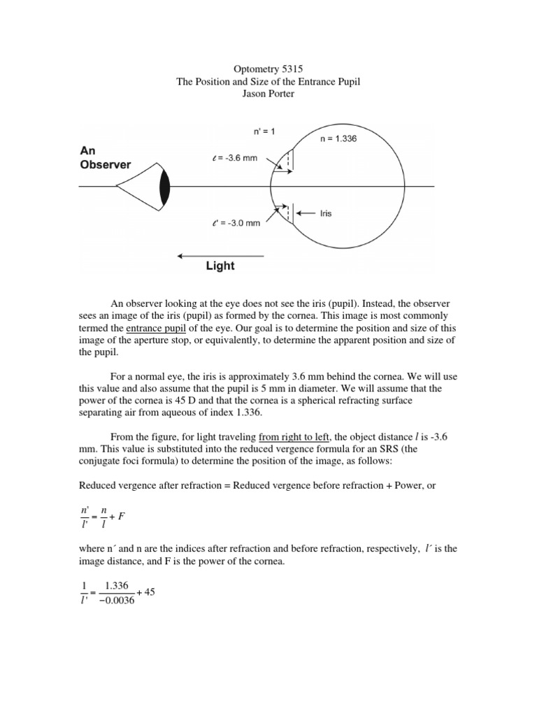 Entrance Pupil Position and Size Analysis | PDF
