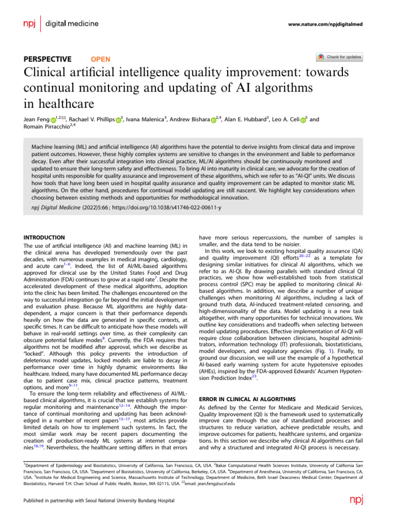 AI Quality Improvement in Healthcare | PDF | Machine Learning ...