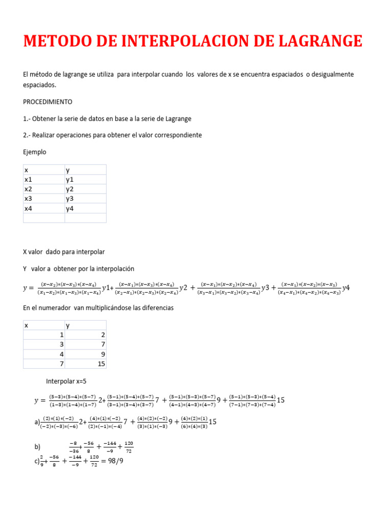 Interpolación Lagrange: Guía y Ejemplo | PDF | Ciencia y matemáticas