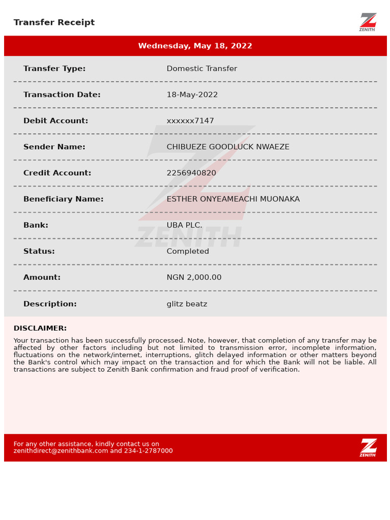 Transfer Receipt Summary | PDF | Finance & Money Management