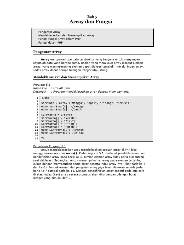 Fungsi dan Deklarasi Array PHP | PDF | Metode & Bahan Ajar | Komputer