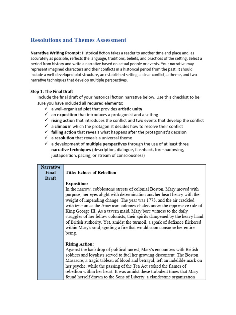 Historical Fiction: Resolutions & Themes | PDF | Plot (Narrative ...